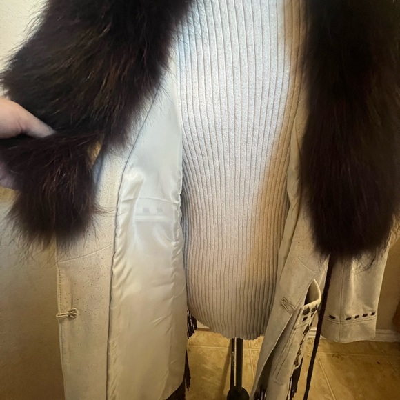 Double D Ranch Thunderbird Dance Jacket 2XL leather suede fur collar Plus size - Picture 15 of 17